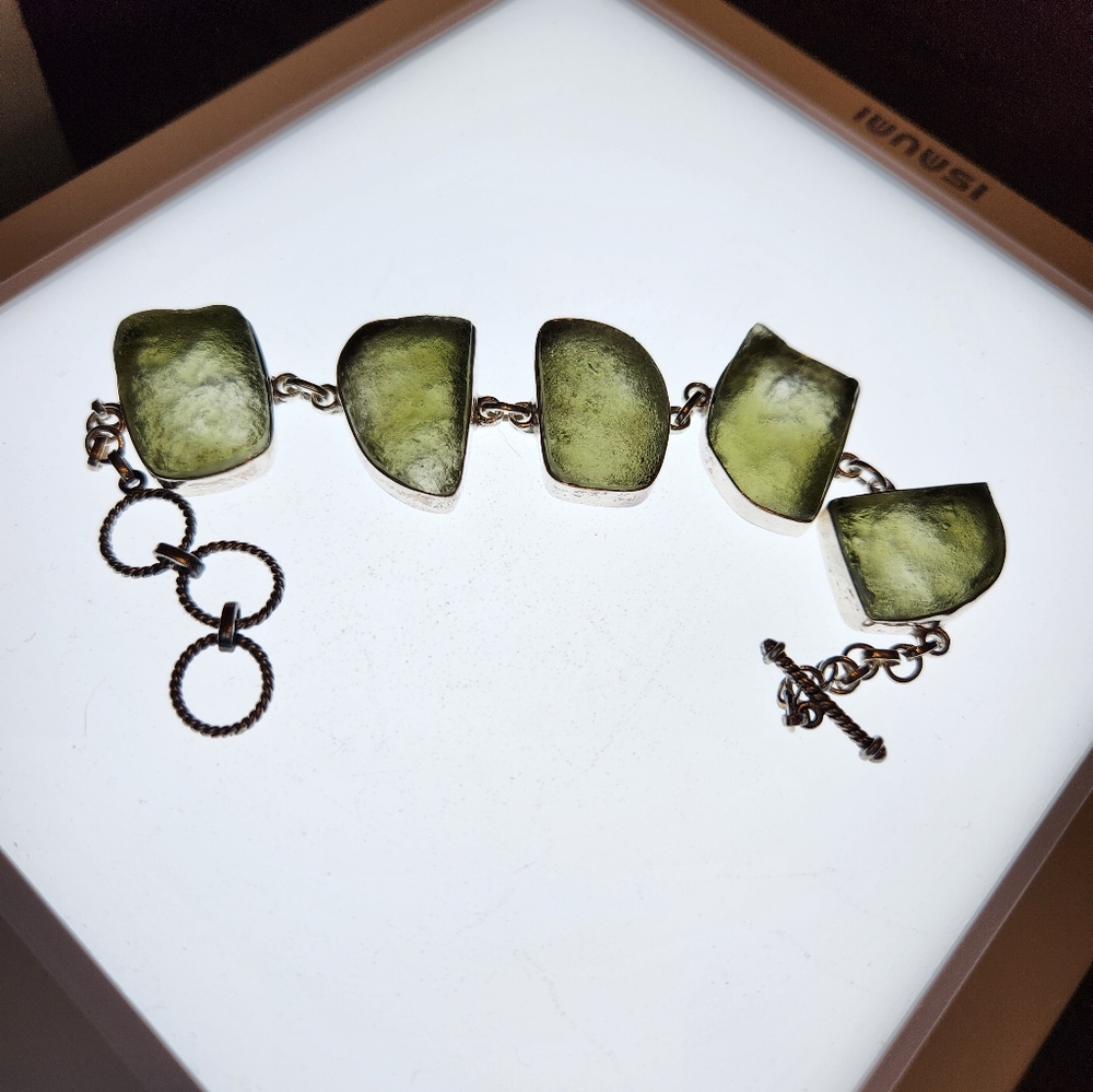 Moldavite bracelet 46.5 ctw  Sterling Silver.